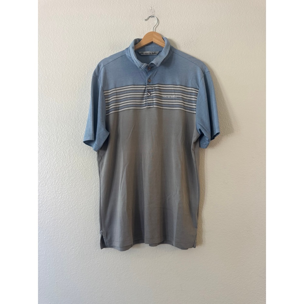 Travis Mathew Polo Shirt Striped Colorblock Pima Cotton Medium Blue Grey M